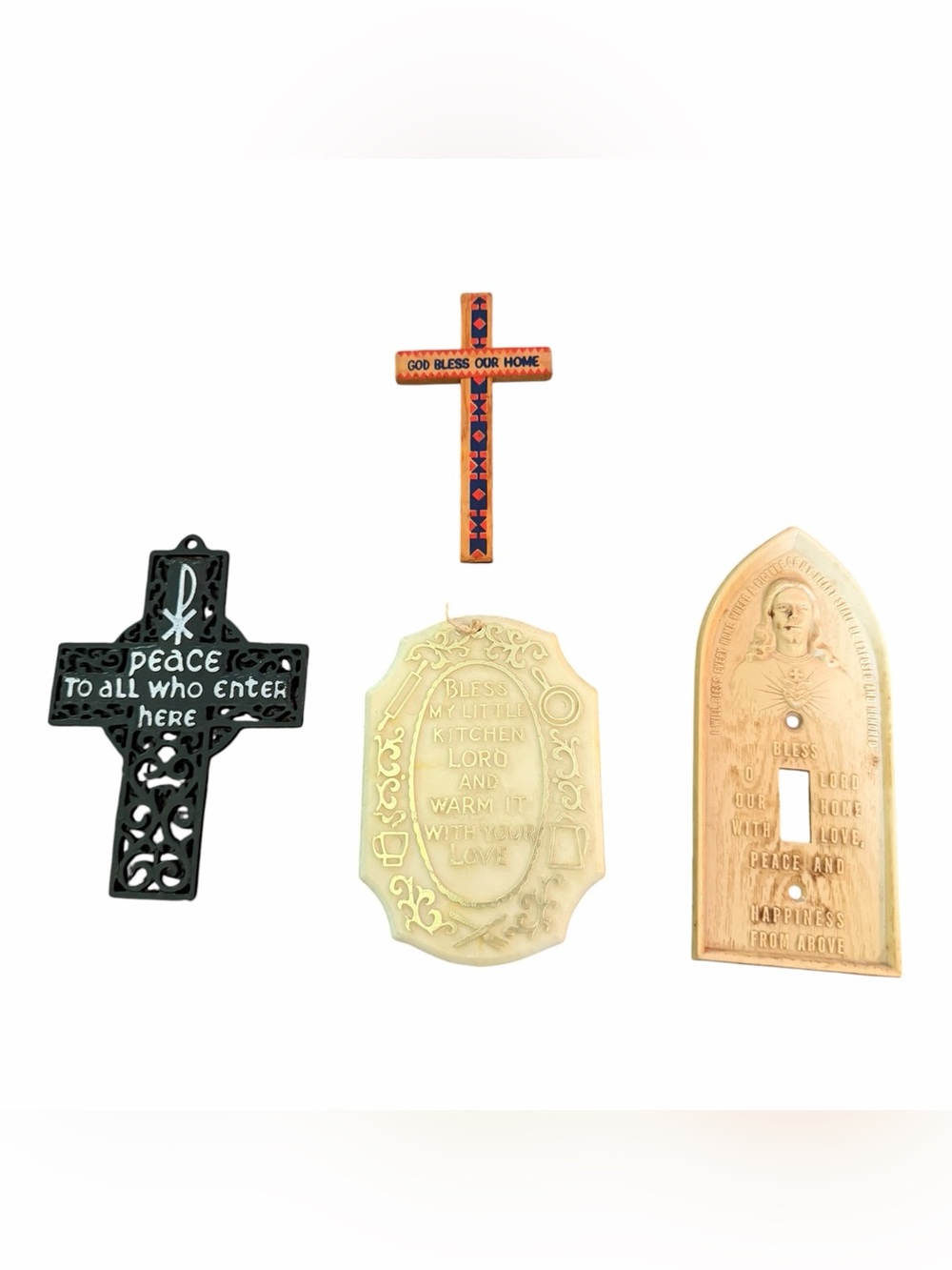 Vintage Religious Wall Decor Lot Cross Plaques Kitchen Blessing Christian